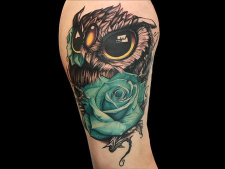 Tattoos - Owl with Rose - 140680